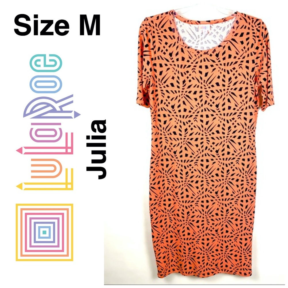 LuLaRoe Julia Dress Size Medium Orange & Black